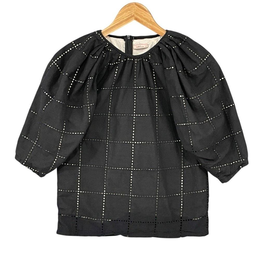 Puff Sleeve Laser Cut Minimalist Chic‎ Top Womens M Modern Whimsical Statement